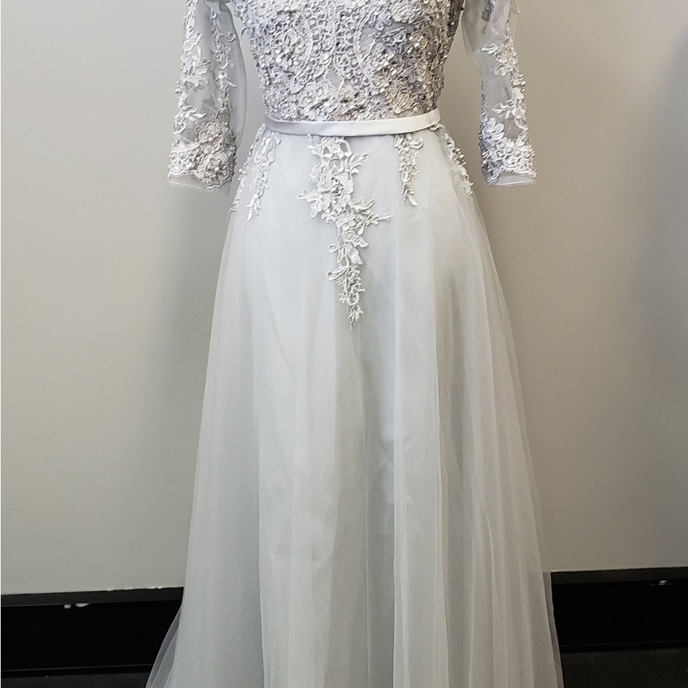 Gray Tulle + Lace Gown